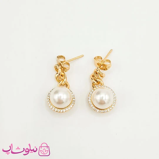 گوشواره آویز ژوپینگ طرح کارتیه و مروارید نگیندار کد 1591