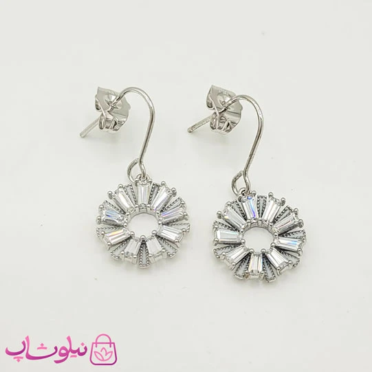 گوشواره آویز ژوپینگ مدل خورشید نقره ای کد 1291