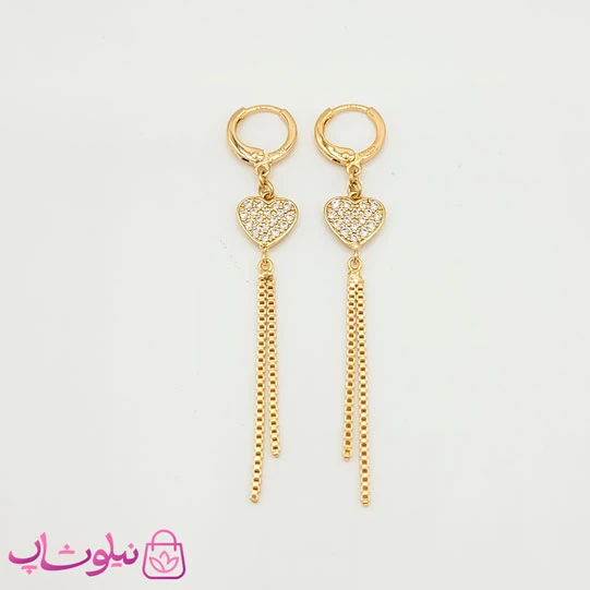 گوشواره آویز ژوپینگ مدل قلب نگیندار کد 1296