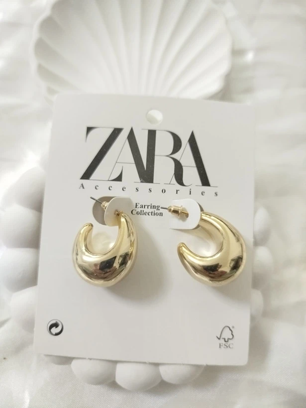 گوشواره اشکی هلالی خمیده فرم برجسته براق فشن ترند Zara