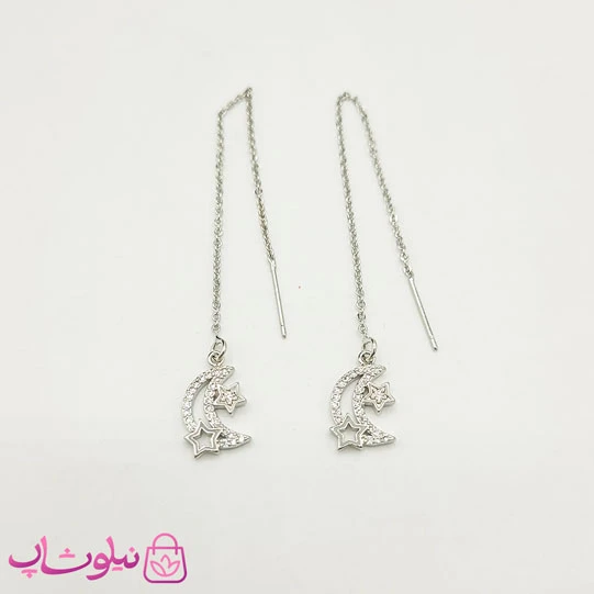 گوشواره بخیه ای YSX طرح ماه و ستاره نقره ای کد 891