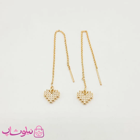 گوشواره بخیه ای YSX قلب طلایی نگیندار کد 891