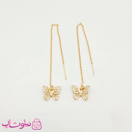 گوشواره بخیه ای YSX پروانه طلایی نگیندار کد 891
