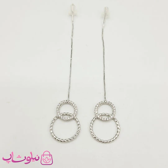 گوشواره بخیه ای ژوپینگ مدل دایره نقره ای کد 1296