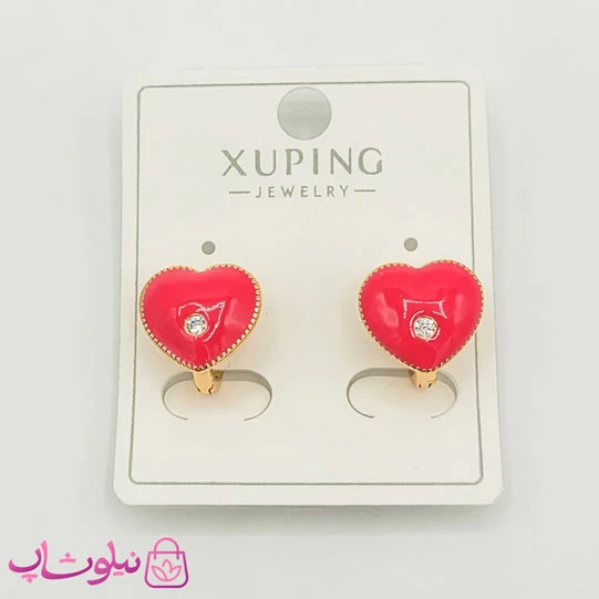 گوشواره بچگانه ژوپینگ مدل قلب صورتی کد 821