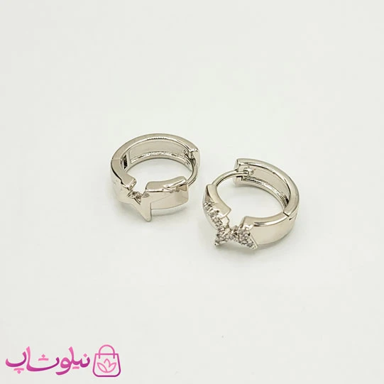 گوشواره حلقه ای دخترانه ژوپینگ طرح ستاره مکمل نقره ای کد 891