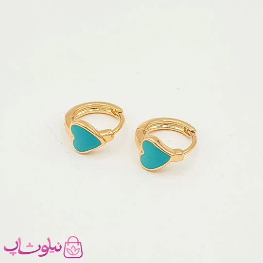 گوشواره حلقه ای ریز ژوپینگ مدل قلب آبی کد 34