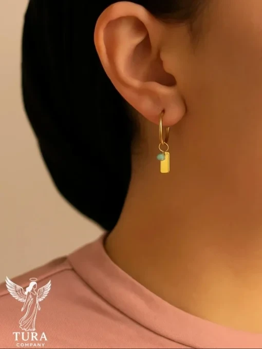 گوشواره حلقه‌ای زنانه استیل آویزدار آبی