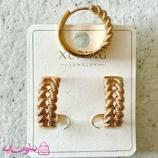 گوشواره حلقه ای زنانه ژوپینگ طرحدار طلایی رنگ کد 2391