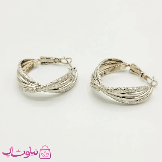 گوشواره حلقه ای طرحدار ژوپینگ سیلور کد 1241