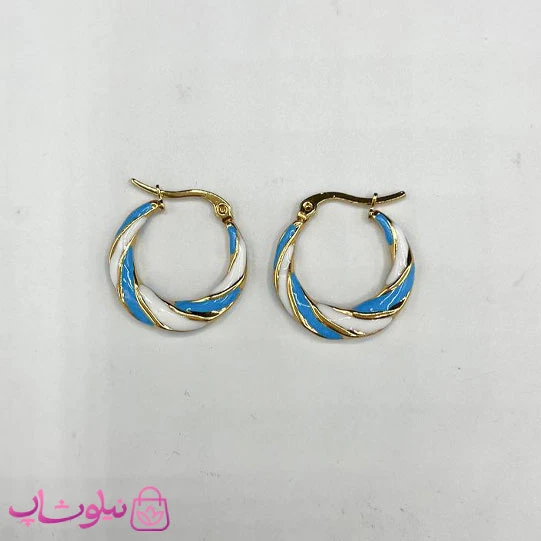 گوشواره حلقه‌ ای فانتزی رنگی سفید و آبی کد 90