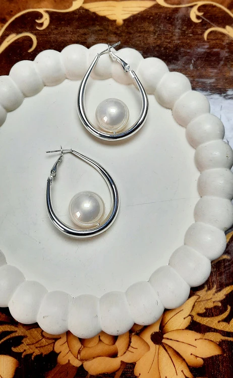 گوشواره حلقه ای مرواریدی آبکاری نقره رنگ ثابت