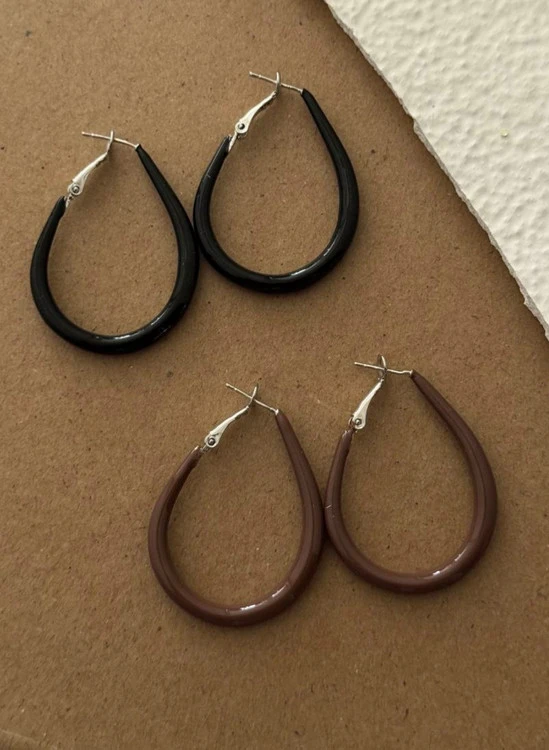 گوشواره حلقه ای مینا کاری رنگ قهوه ای