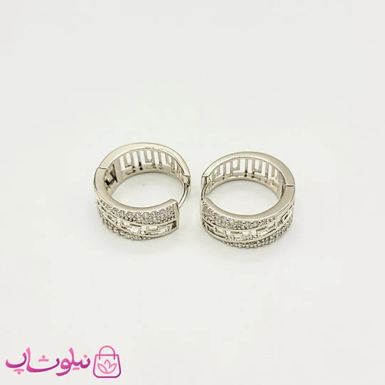 گوشواره حلقه ای پهن ژوپینگ طرح ورساچه نقره ای کد 1191