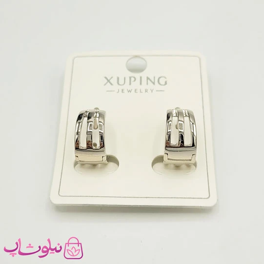 گوشواره حلقه ای پهن ژوپینگ طرحدار سیلور کد 571