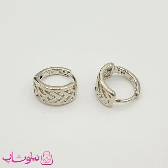 گوشواره حلقه ای پهن کوچک ژوپینگ نقره ای کد 571