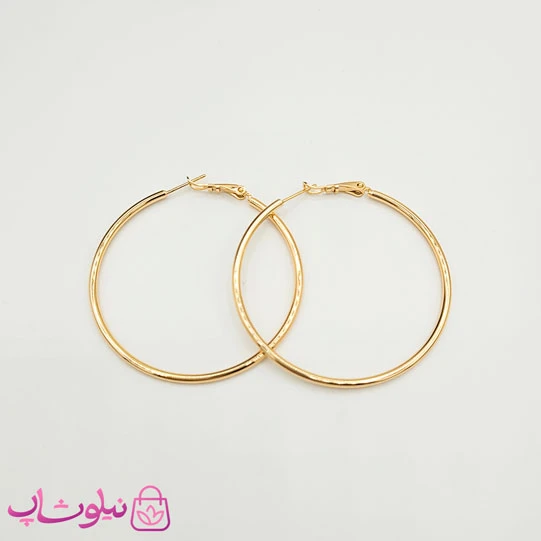 گوشواره حلقه ای ژوپینگ ساده طلایی قطر 5.5 سانت کد 2398