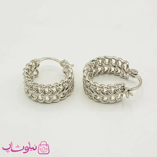 گوشواره حلقه ای ژوپینگ طرحدار نقره ای کد 994