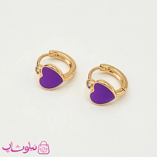 گوشواره حلقه ای ژوپینگ مدل قلب بنفش کد 791