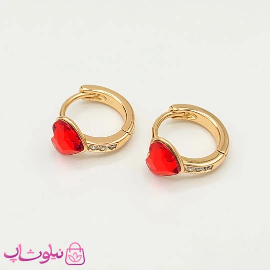 گوشواره حلقه ای ژوپینگ مدل قلب قرمز شفاف کد 598