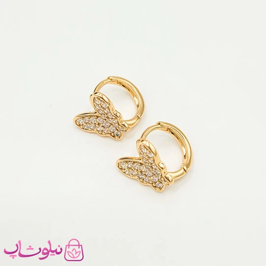 گوشواره حلقه ای ژوپینگ نگیندار مدل پروانه کد 1090