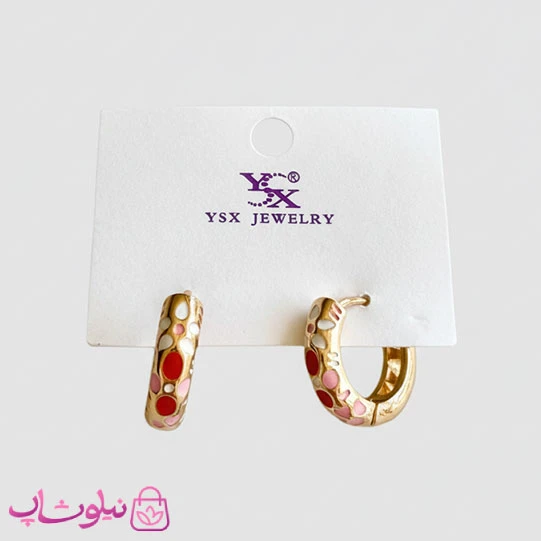 گوشواره دخترانه YSX مدل حلقه ای قرمز سفید کد 2991