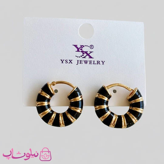گوشواره دخترانه YSX مدل حلقه ای مشکی طلایی کد 2991