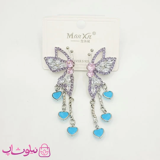 گوشواره دخترانه آویز بلند مدل پروانه رنگی کد 1688