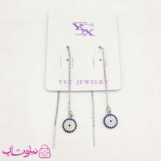 گوشواره دخترانه بخیه ای ysx طرح چشم نظر نقره ای کد 691