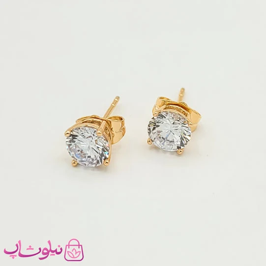 گوشواره دخترانه میخی ژوپینگ طلایی سفید کد 139