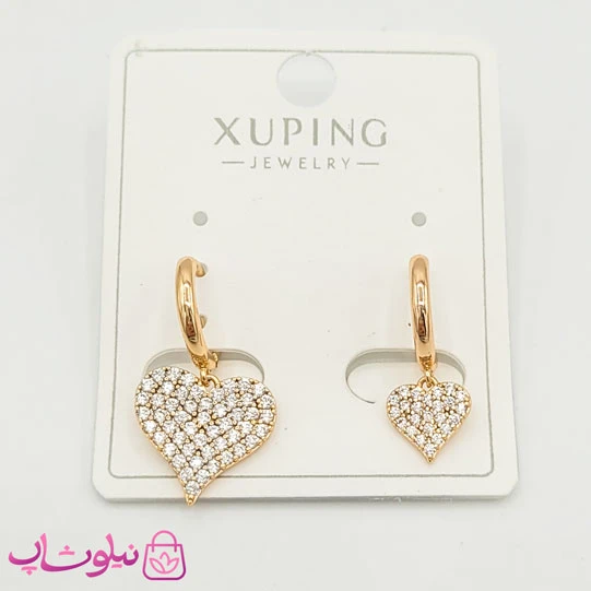 گوشواره دخترانه ژوپینگ با آویز قلب نامتقارن کد 2091