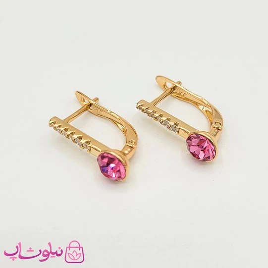 گوشواره دخترانه ژوپینگ مدل سواروسکی صورتی کد 1598