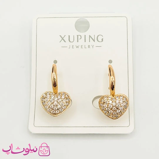 گوشواره دخترانه ژوپینگ مدل قلب نگیندار کد 1191