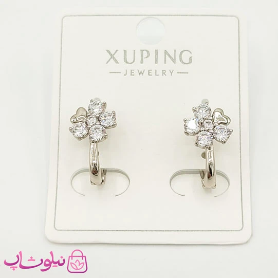 گوشواره دخترانه ژوپینگ مدل گل نقره ای کد 821