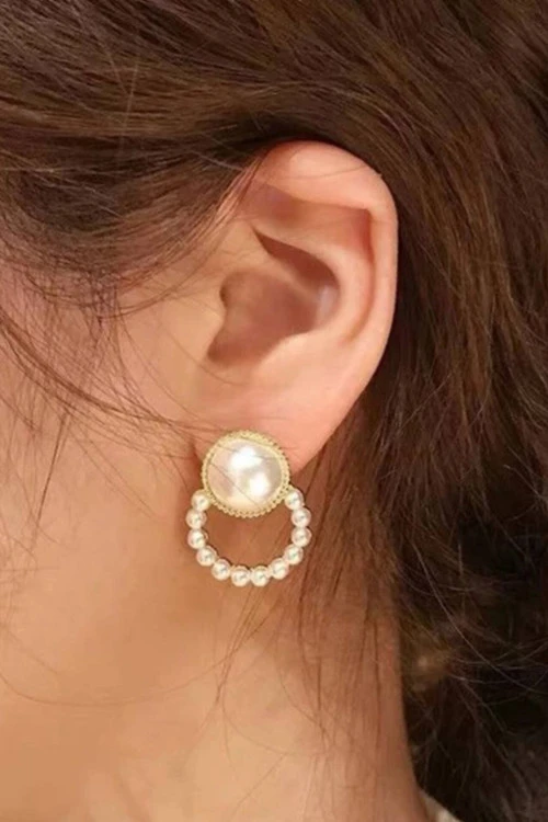گوشواره زنانه برند فشن مدل حلقه ی مرواریدی استیل رنگ ثابت با کیفیت