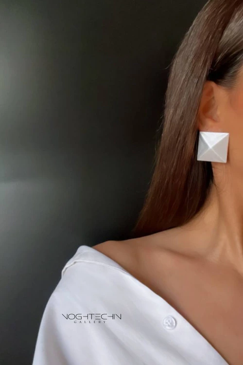 گوشواره زنانه برند فشن مدل سه بعدی اشکال هندسی مات استیل رنگ‌ثابت