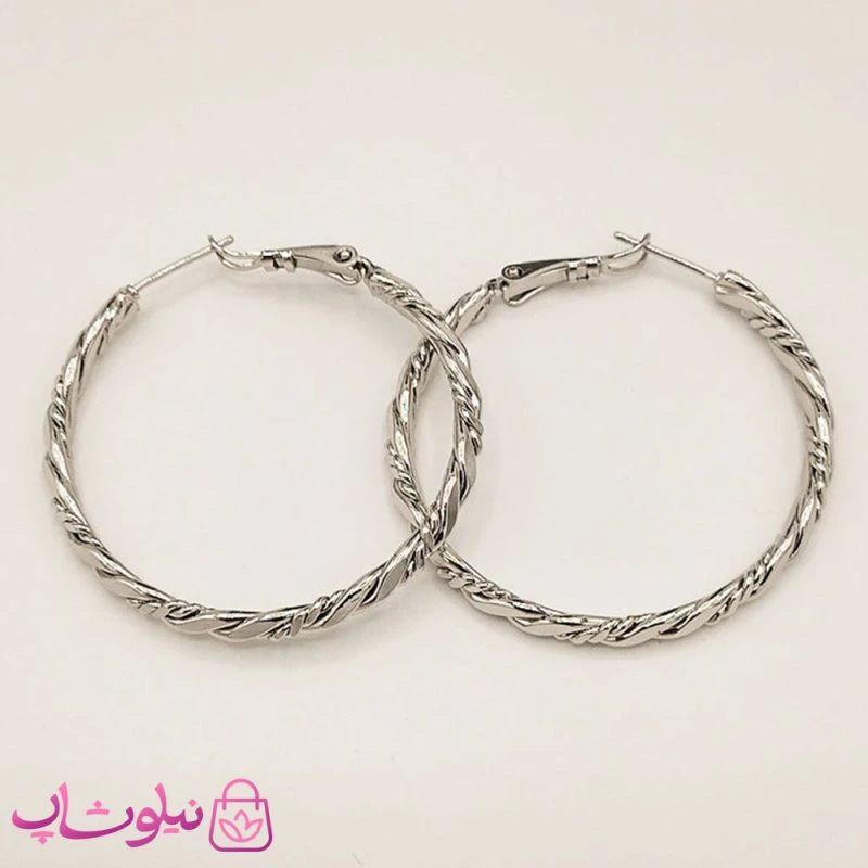 گوشواره زنانه حلقه ای بزرگ ژوپینگ نقره ای