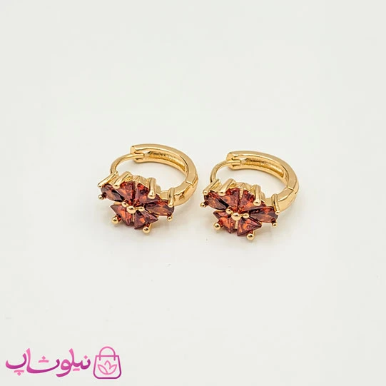 گوشواره زنانه ژوپینگ با نگینهای نارنجی کد 1591