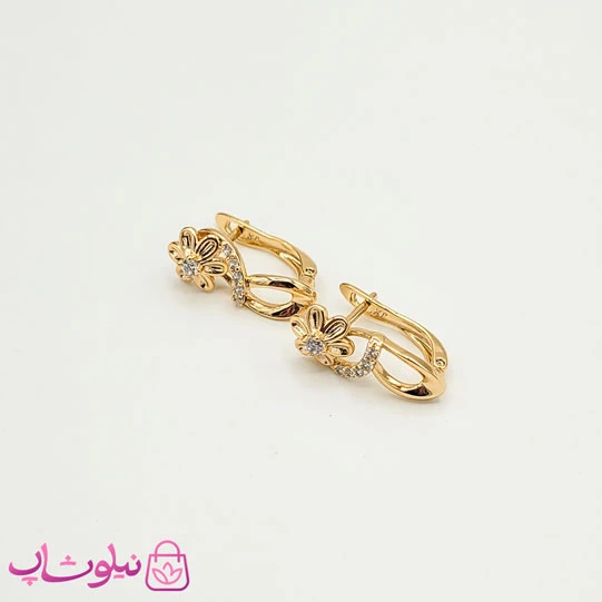 گوشواره زنانه ژوپینگ طرح گل با نگین سفید کد 741