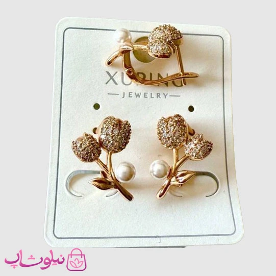 گوشواره زنانه ژوپینگ مدل گل نگیندار و مروارید کد 3891