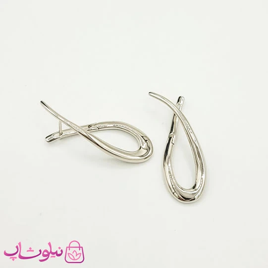 گوشواره زنانه ژوپینگ نقره ای طرح منحنی بدون نگین کد 1191