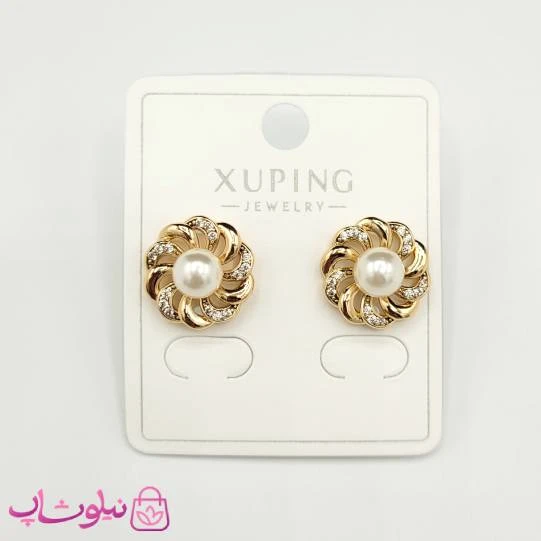 گوشواره میخی زنانه ژوپینگ طرح گل و مروارید کد 1458