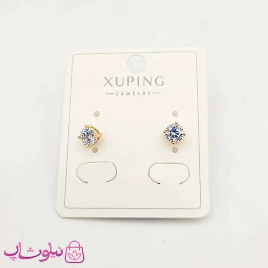 گوشواره میخی ساده ژوپینگ طلایی نگین سفید قطر 7 میل کد 1391
