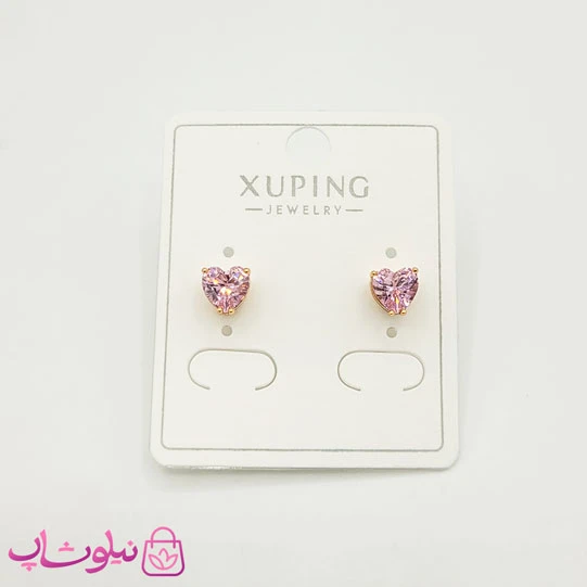 گوشواره میخی ژوپینگ قلبی صورتی کوچک کد 599