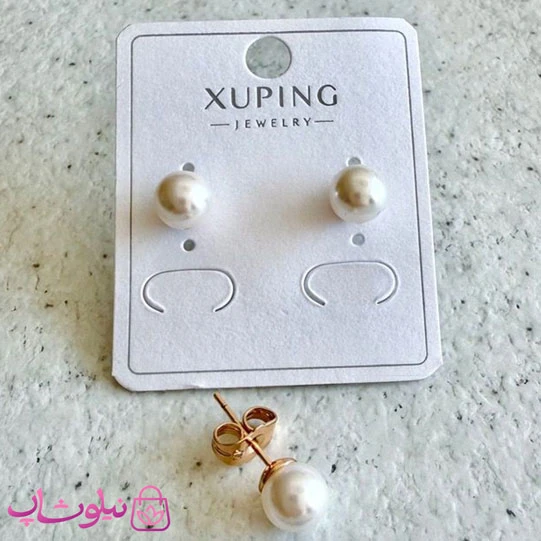 گوشواره میخی ژوپینگ مرواریدی سفید قطر 7 میل کد 1391