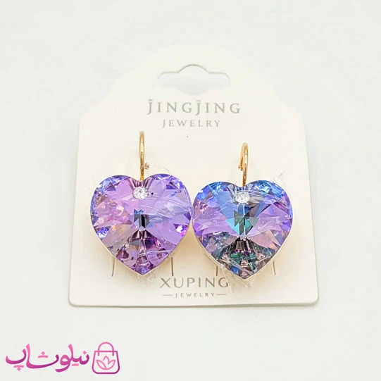 گوشواره ژوپینگ با کریستال سواروسکی بنفش آبی کد 4891