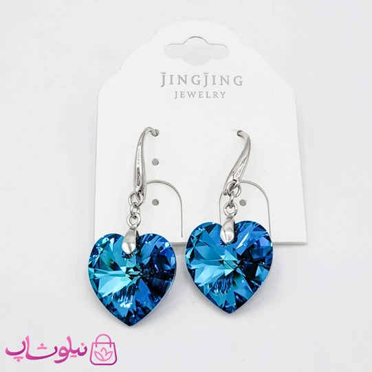 گوشواره ژوپینگ سواروسکی با قلب آبی کد 3891