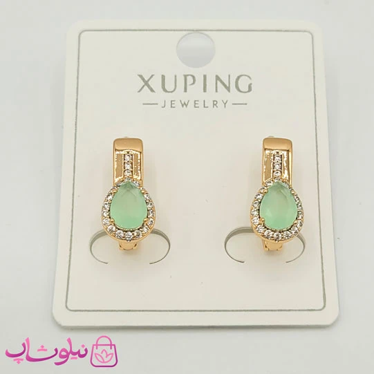 گوشواره ژوپینگ نگیندار با سواروسکی سبز کد 77