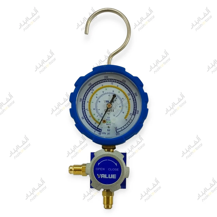 گیج منیفولد تکی شارژ گاز آبی شیر دار والیو VALUE مدل VMG-1-U-L