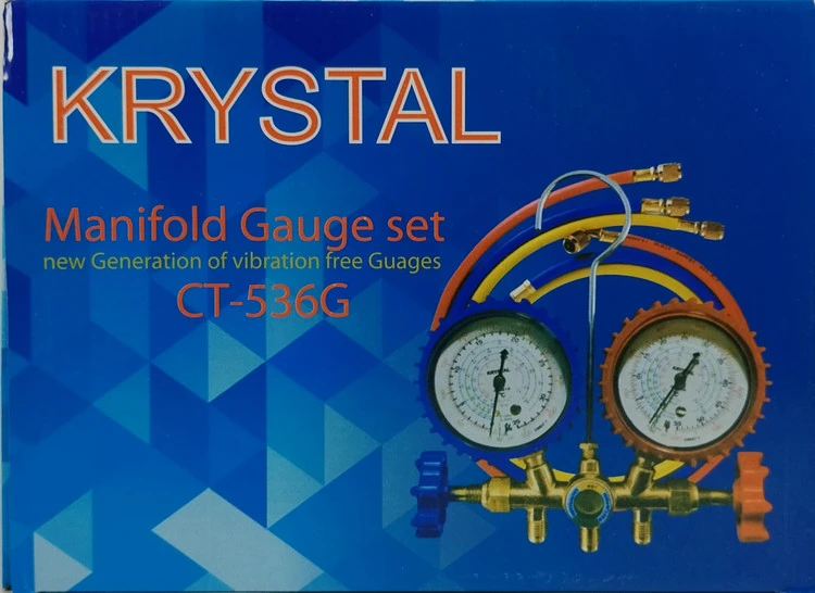 گیج منیفولد دوقلو شارژ گاز آبی فشار پایین و قرمز فشار بالا برند KRYSTAL مدل CT-536G